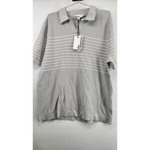 The Commons Men's XL Gray‎ Chest Stripe Johnny Collar Sweater Polo Shirt Tee NWT